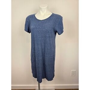 Pact Blue Heathered T Shirt‎ Dress Keyhole Back Button Pocket Small